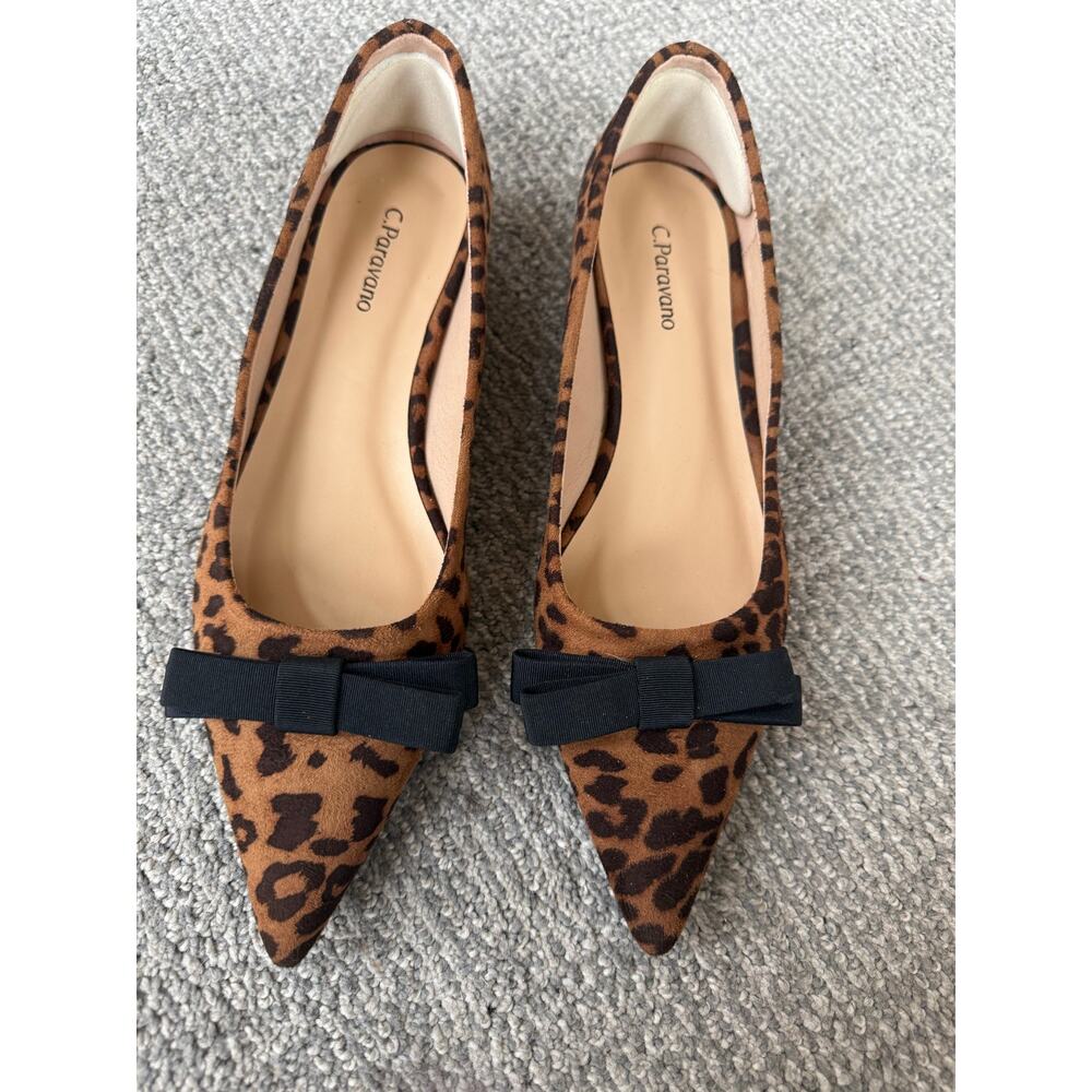 C. Preavuno Women's Leopard Pointed Toe Flats with Black Bow